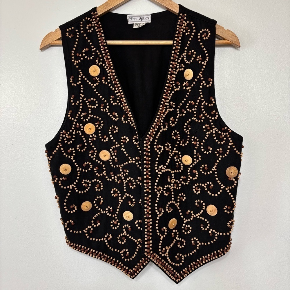 Vintage 1990s Black/Brown Beaded Cropped Vest Size M